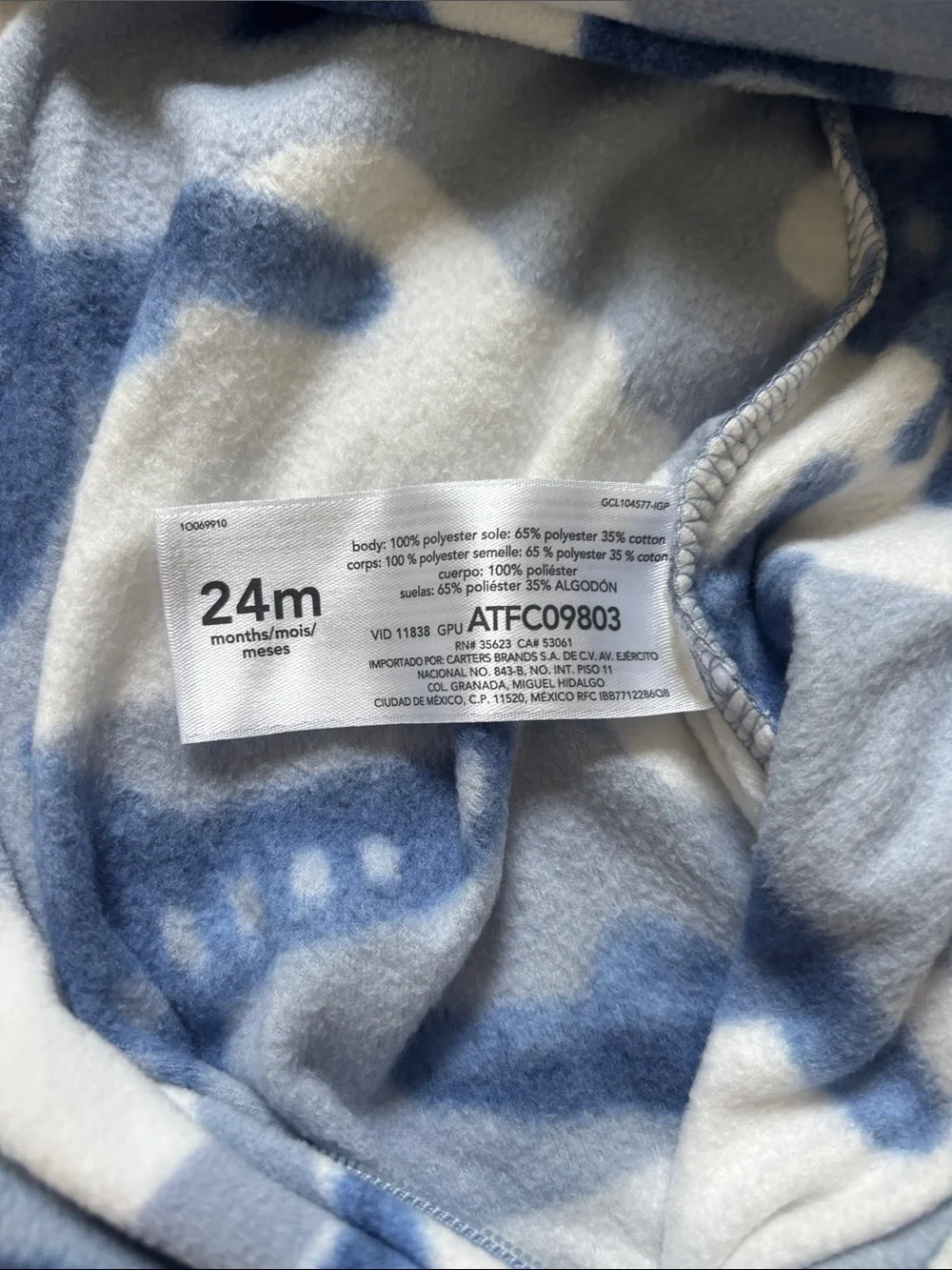Carter's Blue Airplane Fleece Footed One-Piece, Size 24m